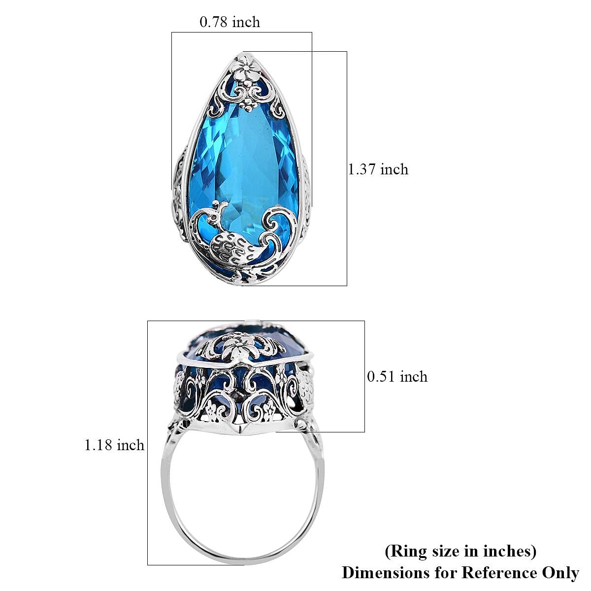 Doorbuster Bali Legacy Caribbean Quartz Peacock Ring in Sterling Silver (Size 10.0) 26.25 ctw image number 5