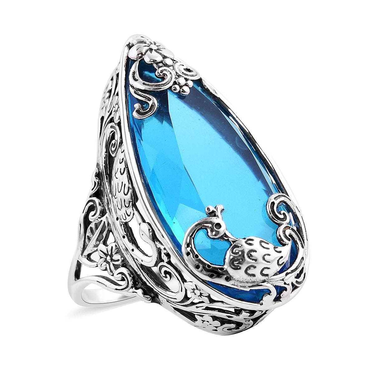 Bali Legacy Caribbean Quartz (Triplet) Peacock Ring in Sterling Silver (Size 9.0) 26.25 ctw image number 0