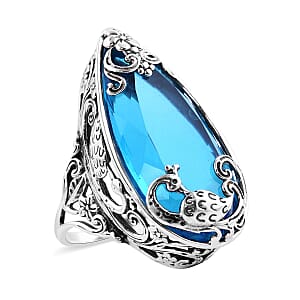Bali Legacy Caribbean Quartz (Triplet) Peacock Ring in Sterling Silver (Size 9.0) 26.25 ctw
