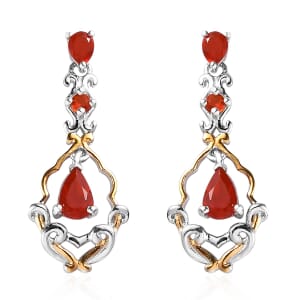 Mexican Cherry Fire Opal Dangle Earrings in Vermeil YG and Platinum Over Sterling Silver 1.35 ctw
