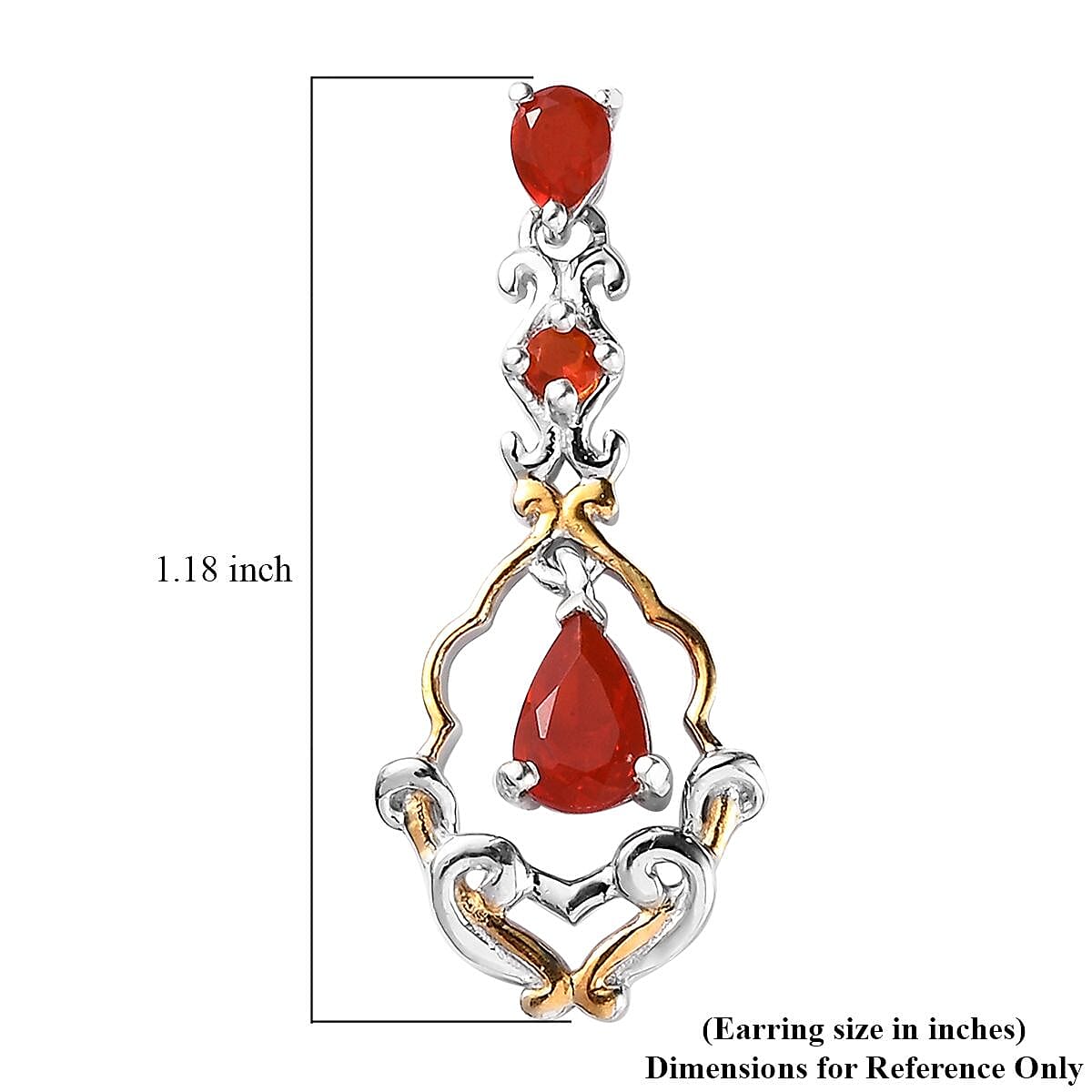 Mexican Cherry Fire Opal Dangle Earrings in Vermeil YG and Platinum Over Sterling Silver 1.35 ctw