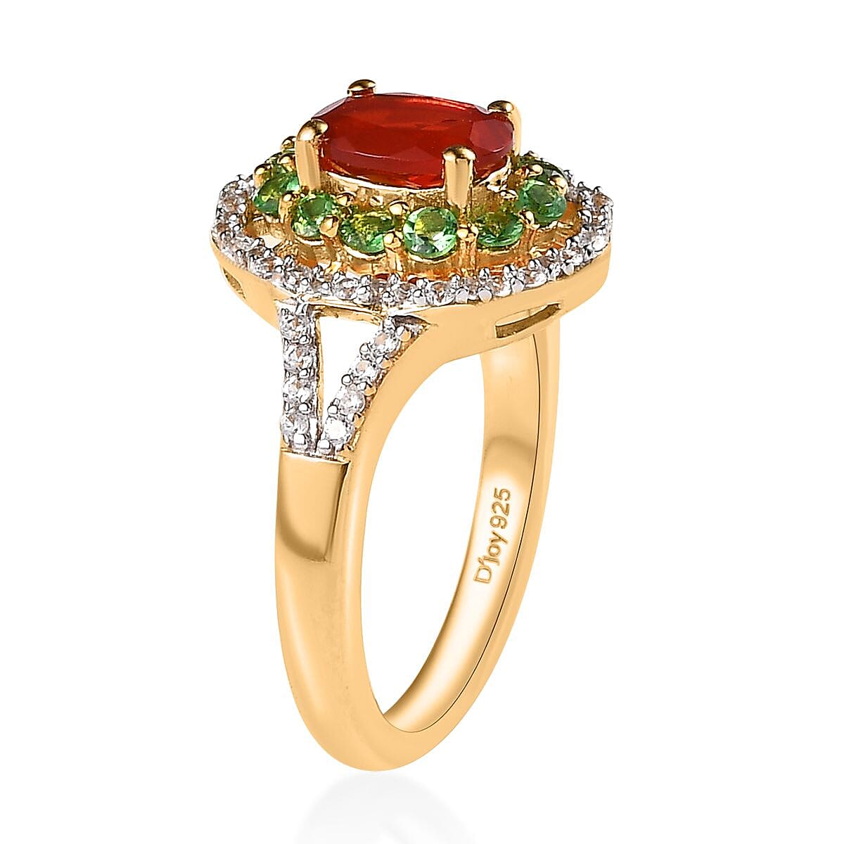 Mexican Cherry Fire Opal and Multi Gemstone Floral Ring in Vermeil Yellow Gold Over Sterling Silver (Size 10.0) 1.40 ctw image number 3