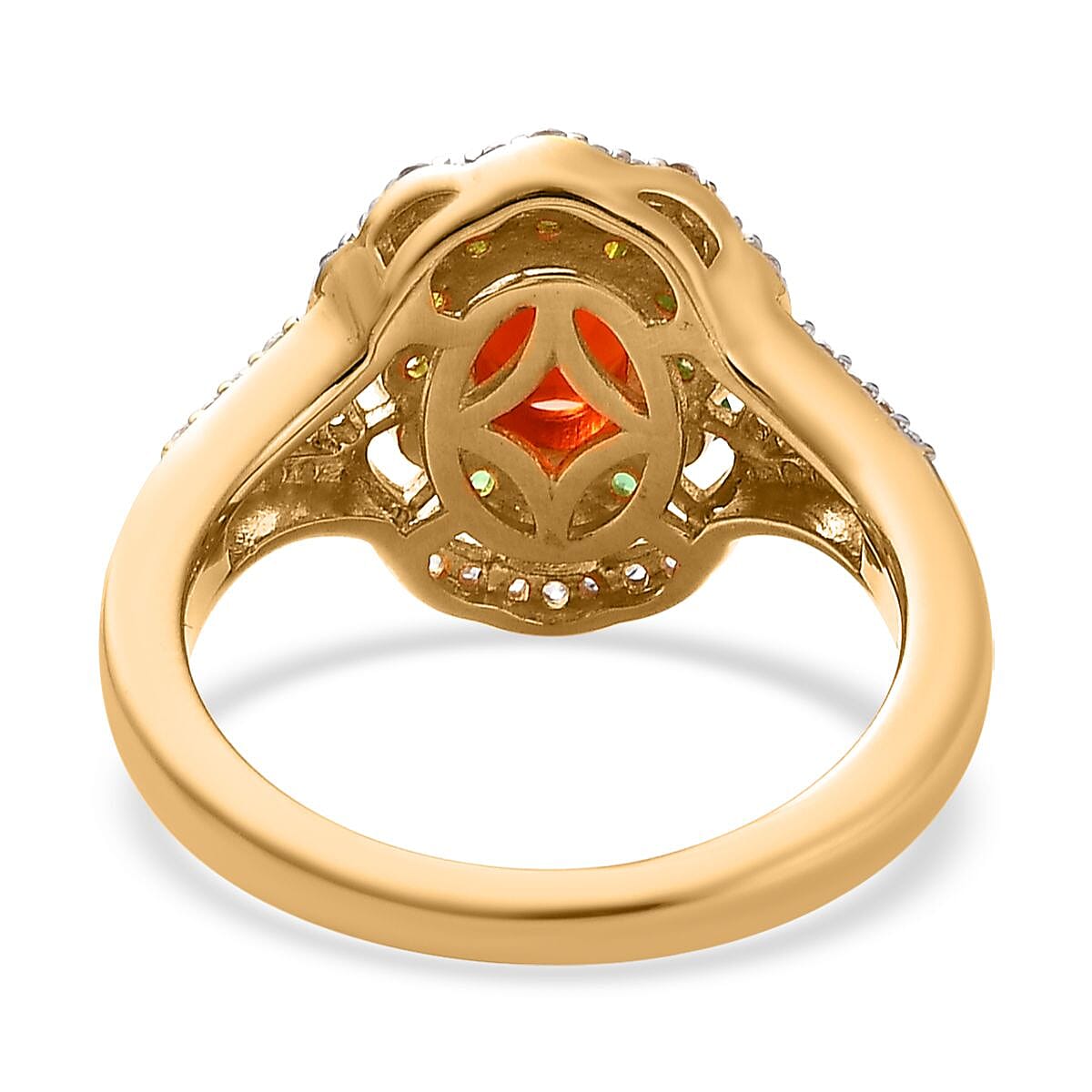 Mexican Cherry Fire Opal and Multi Gemstone Floral Ring in Vermeil Yellow Gold Over Sterling Silver (Size 10.0) 1.40 ctw image number 4