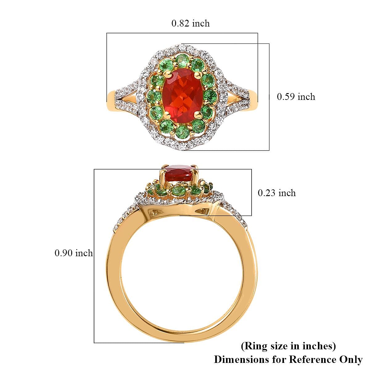 Mexican Cherry Fire Opal and Multi Gemstone Floral Ring in Vermeil Yellow Gold Over Sterling Silver (Size 10.0) 1.40 ctw image number 5