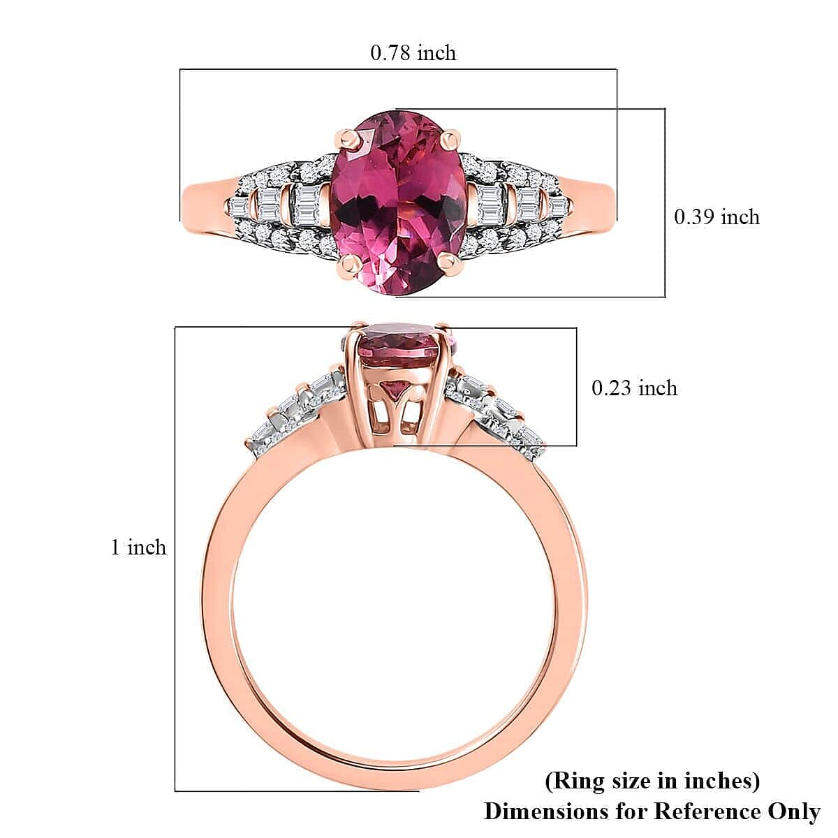 Luxoro AAA Natural Calabar Pink Tourmaline and Diamond 1.35 ctw Ring in 10K Rose Gold (Size 10.0)