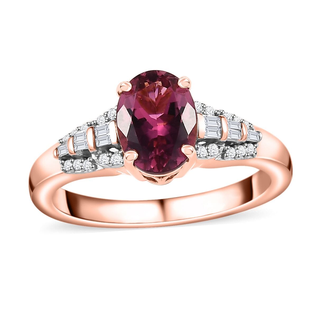 Luxoro 10K Rose Gold AAA Natural Calabar Pink Tourmaline and Diamond Ring (Size 6.0) 1.35 ctw image number 0