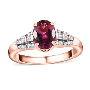 Luxoro 10K Rose Gold AAA Natural Calabar Pink Tourmaline and Diamond Ring (Size 6.0) 1.35 ctw