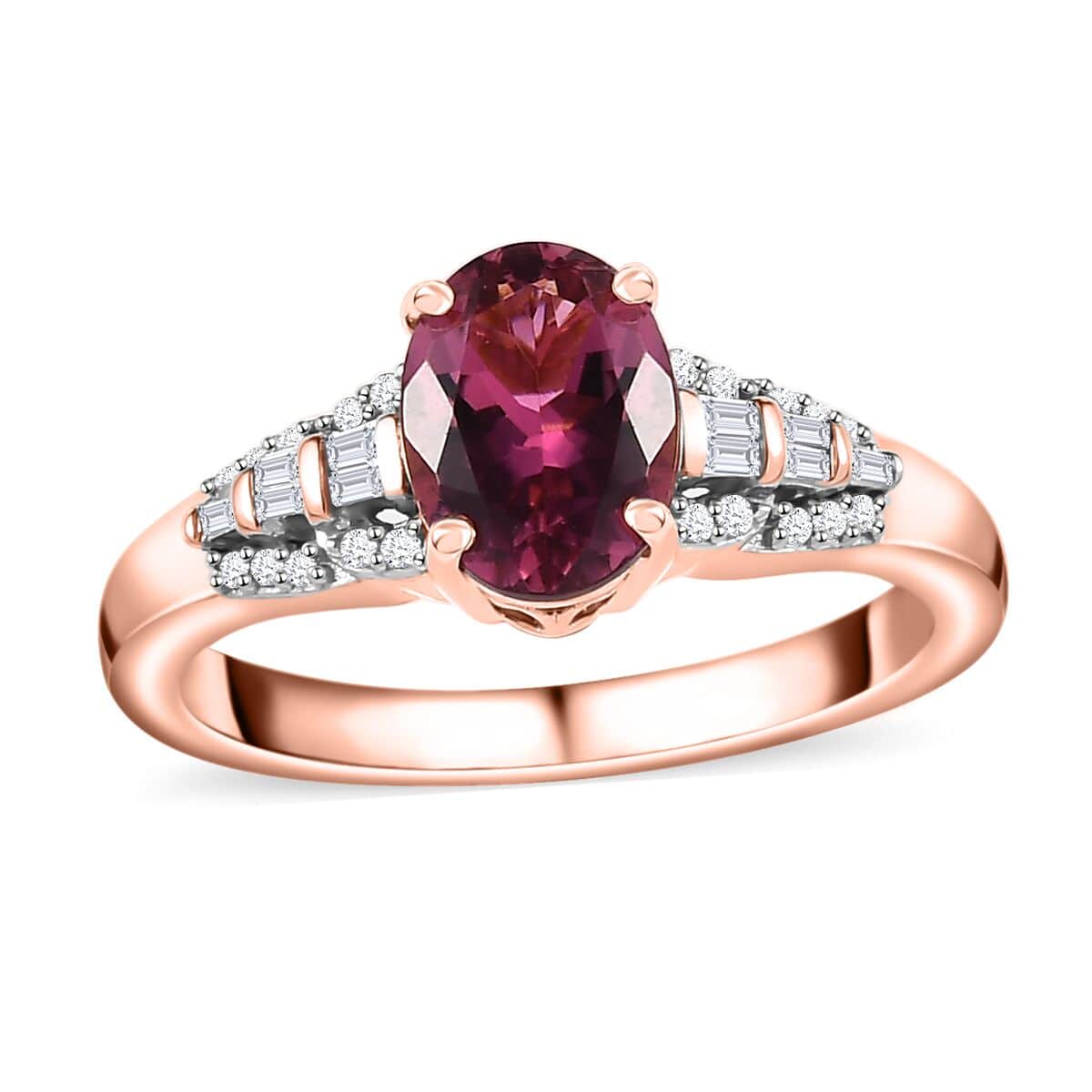 Luxoro AAA Natural Calabar Pink Tourmaline and Diamond 1.35 ctw Ring in 10K Rose Gold (Size 8.0) image number 0