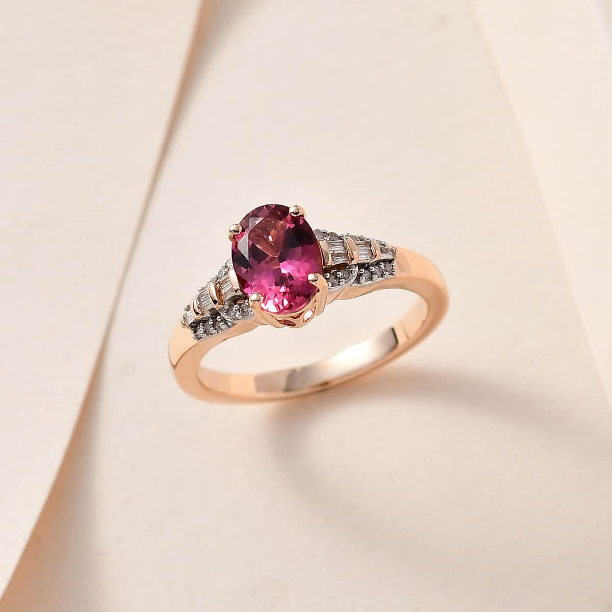 Luxoro AAA Natural Calabar Pink Tourmaline and Diamond 1.35 ctw Ring in 10K Rose Gold (Size 8.0) image number 1