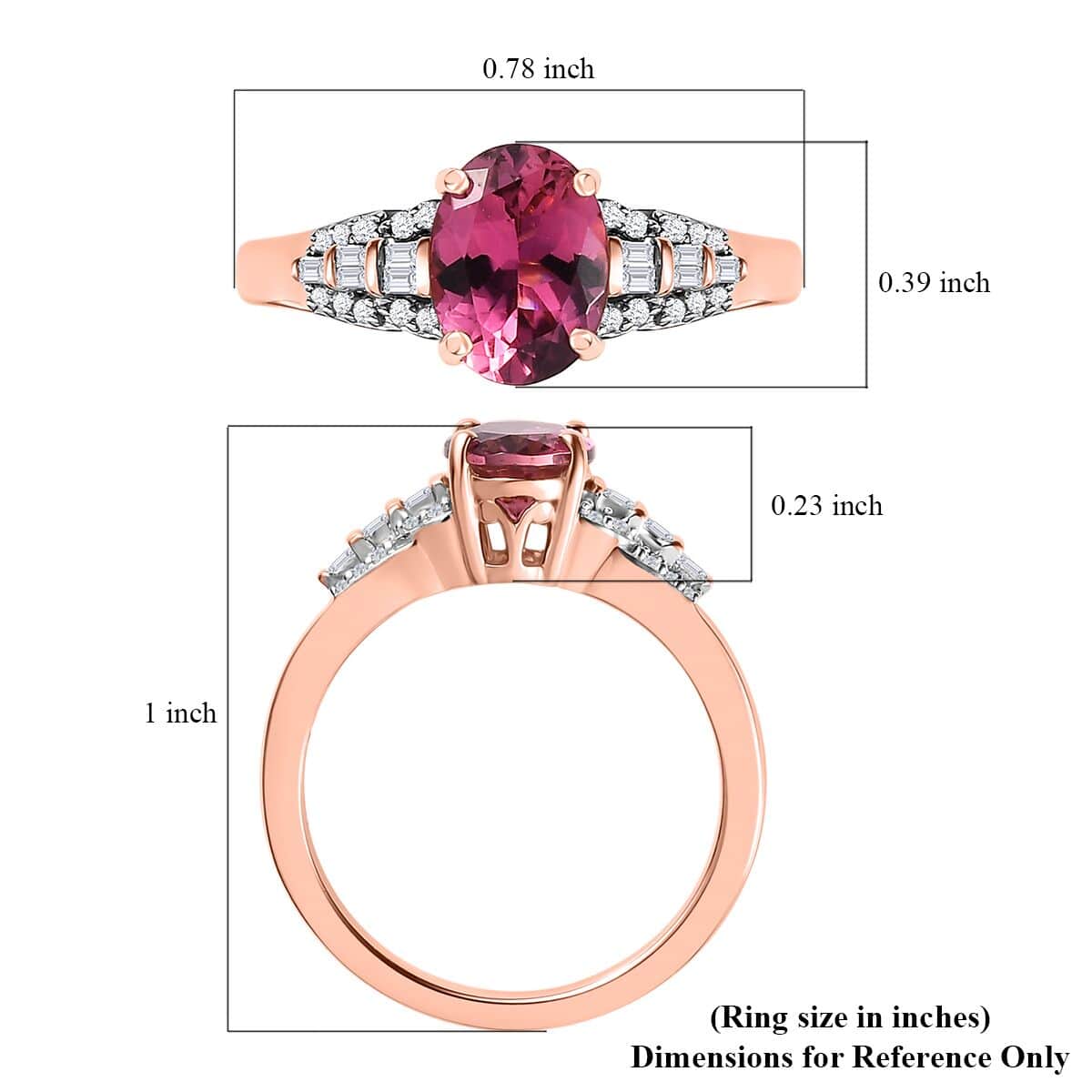 Luxoro AAA Natural Calabar Pink Tourmaline and Diamond 1.35 ctw Ring in 10K Rose Gold (Size 8.0) image number 5