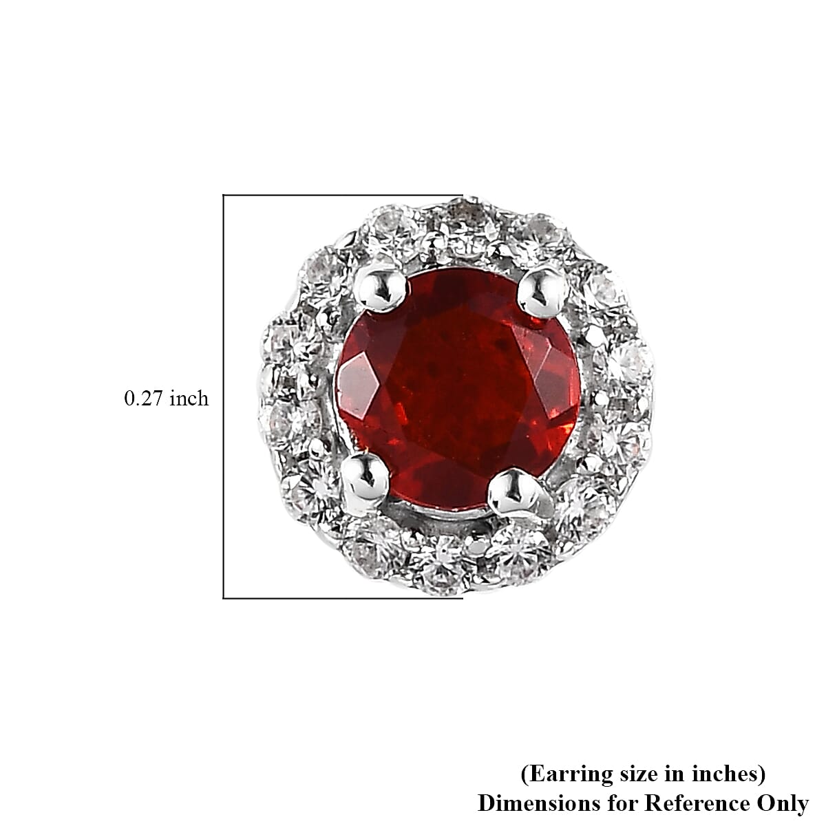 Mexican Cherry Fire Opal and White Zircon Halo Stud Earrings in Platinum Over Sterling Silver 0.70 ctw image number 4