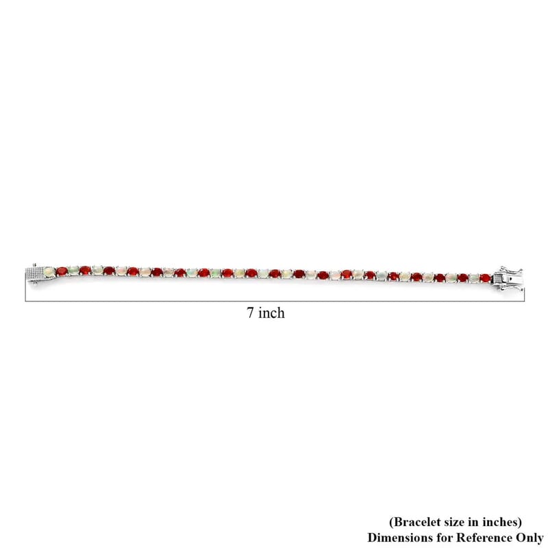 Mexican Cherry Fire Opal and Ethiopian Welo Opal Tennis Bracelet in Platinum Over Sterling Silver (6.50 In) 6.30 ctw