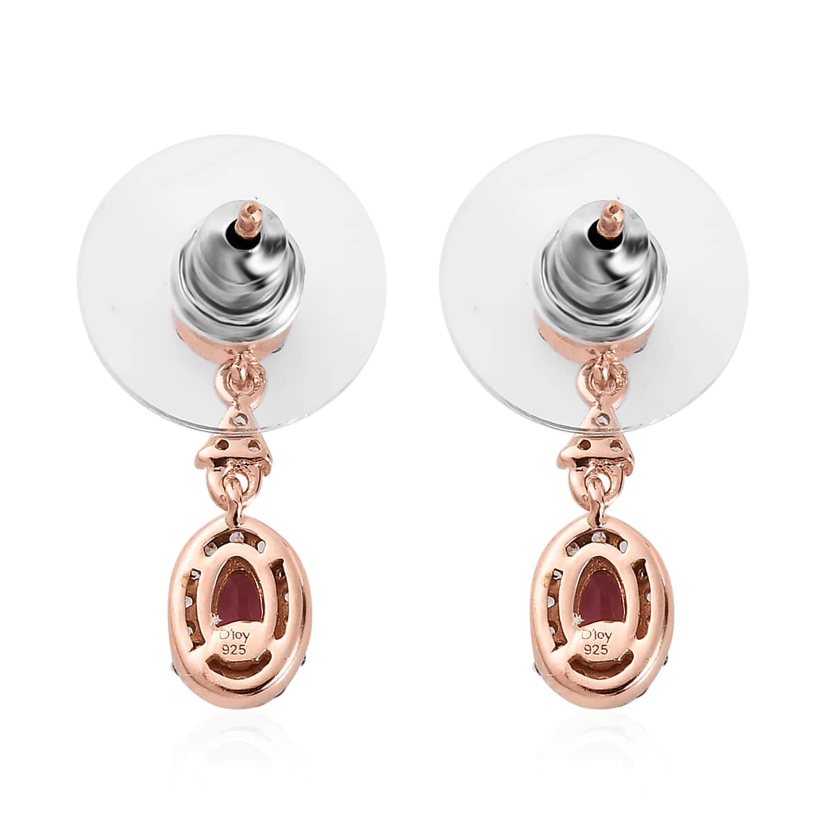 Premium Natural Calabar Pink Tourmaline and White Zircon Dangle Earrings in Vermeil Rose Gold Over Sterling Silver 1.10 ctw image number 4