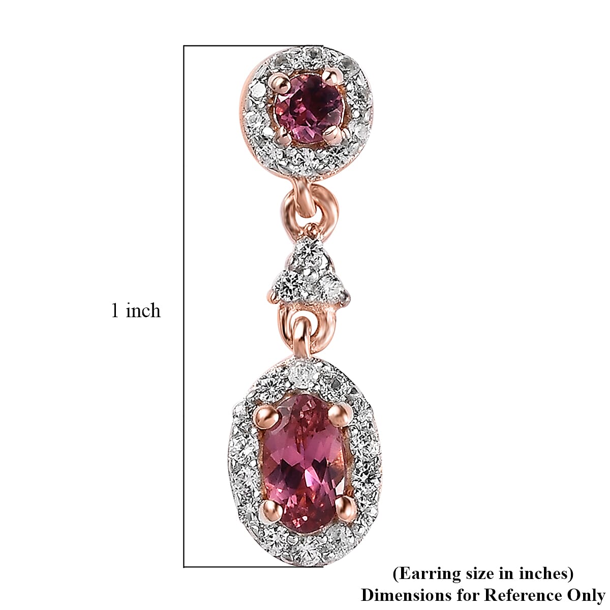Premium Natural Calabar Pink Tourmaline and White Zircon Dangle Earrings in Vermeil Rose Gold Over Sterling Silver 1.10 ctw