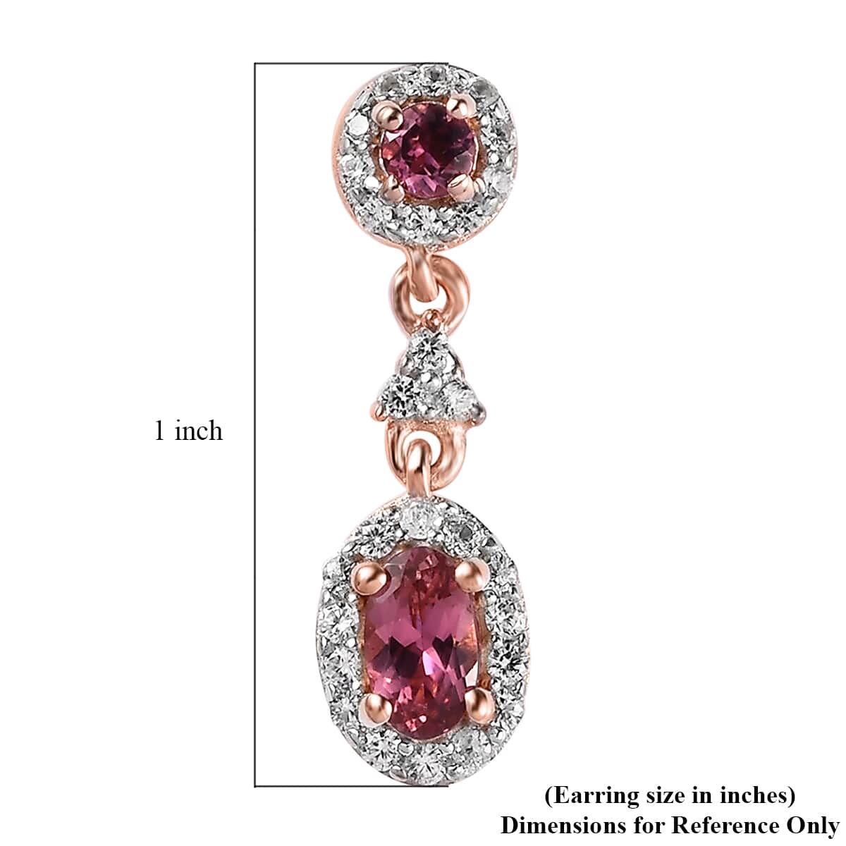 Premium Natural Calabar Pink Tourmaline and White Zircon Dangle Earrings in Vermeil Rose Gold Over Sterling Silver 1.10 ctw image number 5