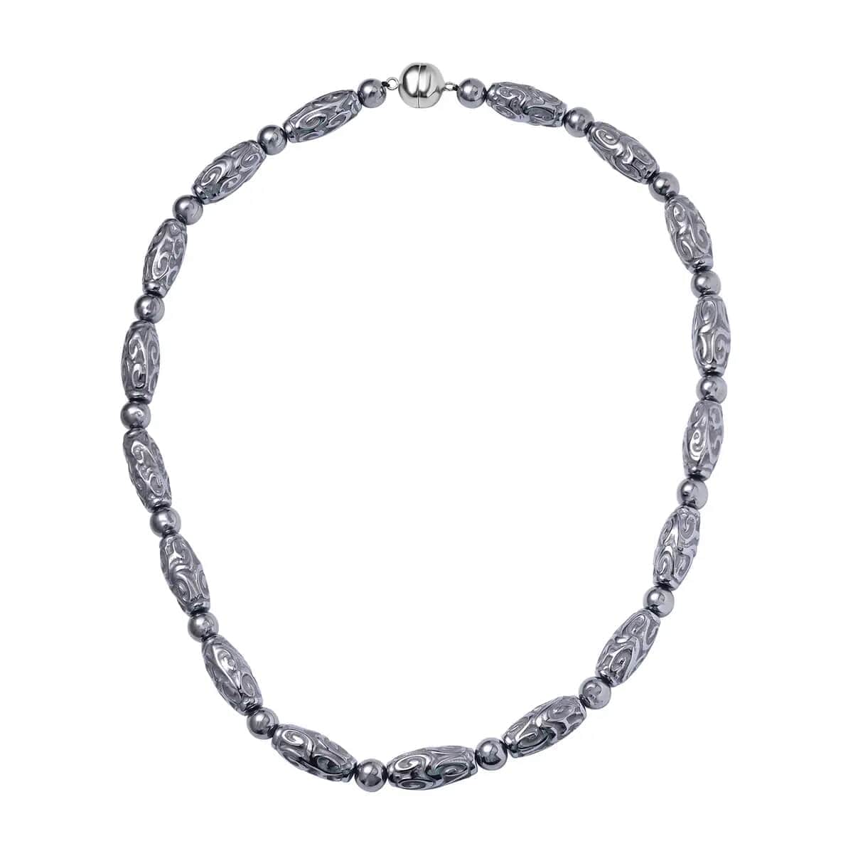 Terahertz 287.35 ctw Beaded Necklace, Carved Barrel Beads Necklace, 20 Inch Necklace, Rhodium Over Sterling Silver Necklace, Terahertz Jewelry image number 0