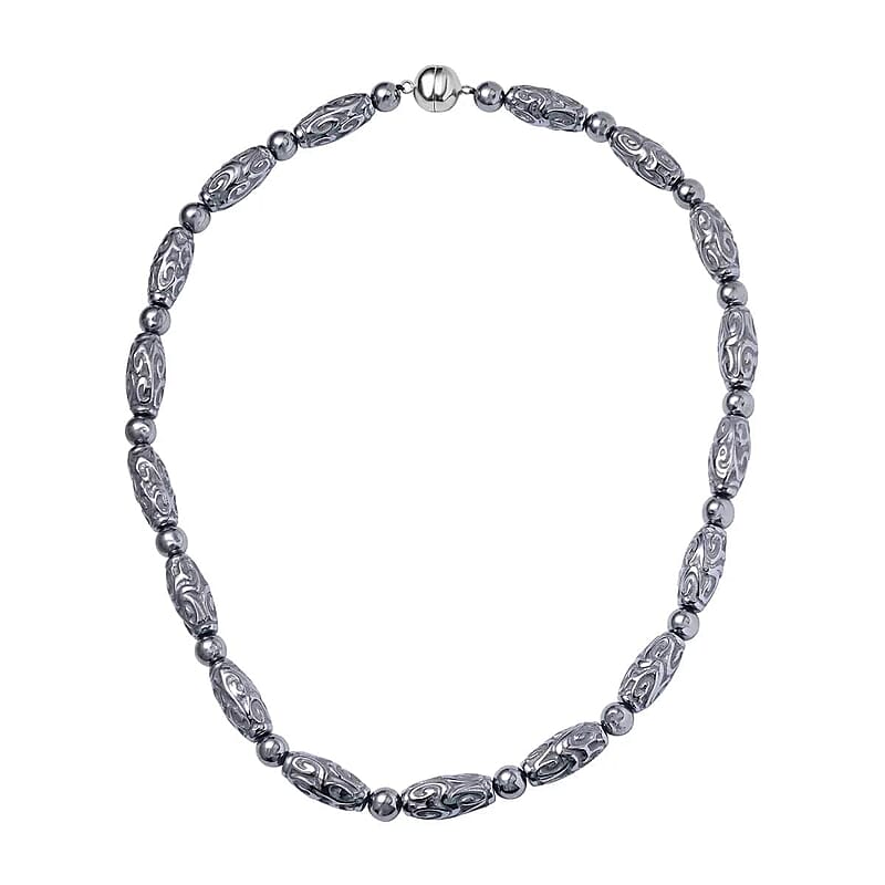 Terahertz 287.35 ctw Beaded Necklace, Carved Barrel Beads Necklace, 20 Inch Necklace, Rhodium Over Sterling Silver Necklace, Terahertz Jewelry