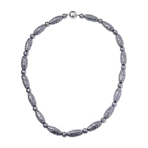 Doorbuster Terahertz Beaded and Carved Barrel Necklace 20 Inches in Rhodium Over Sterling Silver 287.35 ctw