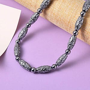 Terahertz 287.35 ctw Beaded Necklace, Carved Barrel Beads Necklace, 20 Inch Necklace, Rhodium Over Sterling Silver Necklace, Terahertz Jewelry