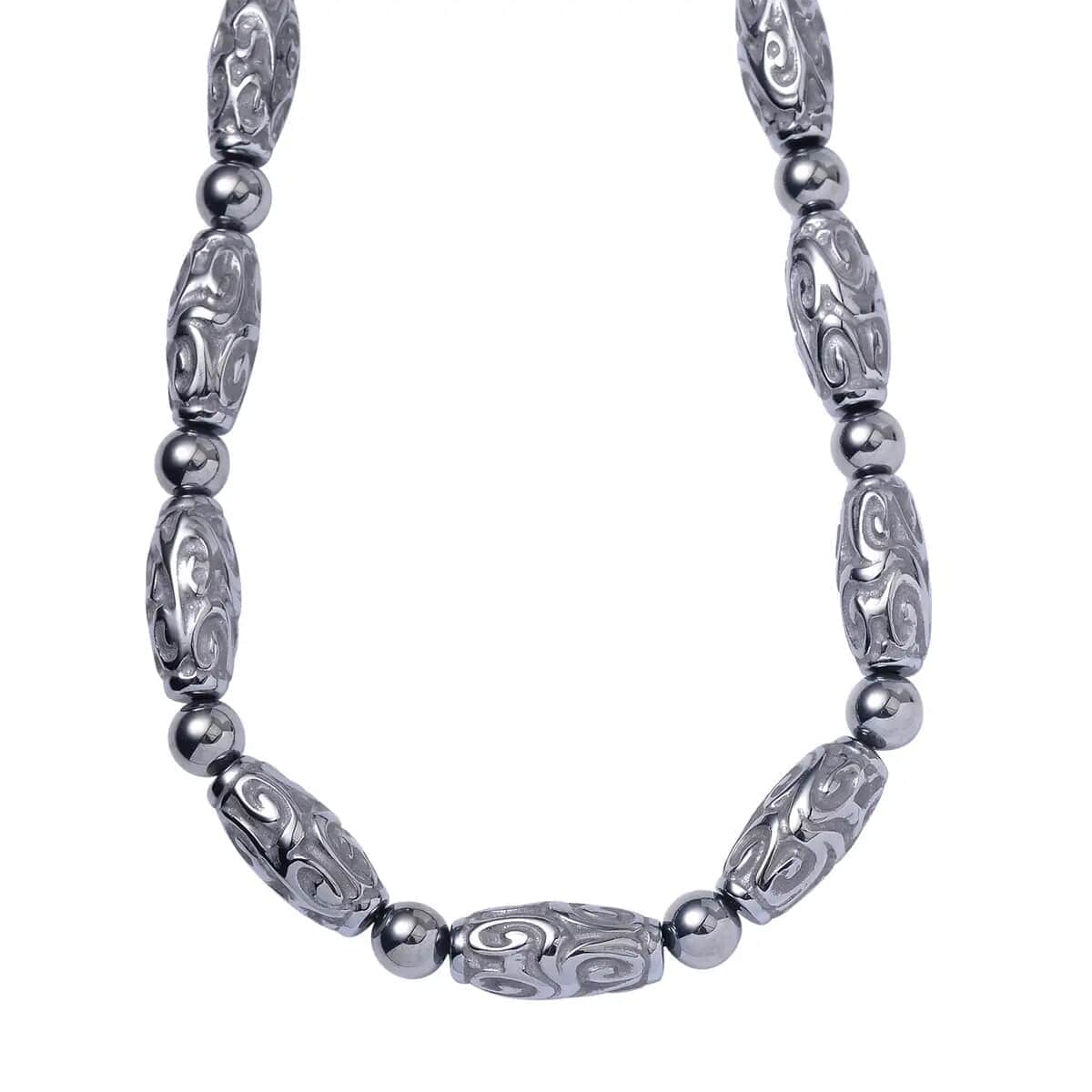 Terahertz 287.35 ctw Beaded Necklace, Carved Barrel Beads Necklace, 20 Inch Necklace, Rhodium Over Sterling Silver Necklace, Terahertz Jewelry image number 4