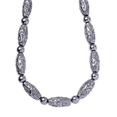 Terahertz 287.35 ctw Beaded Necklace, Carved Barrel Beads Necklace, 20 Inch Necklace, Rhodium Over Sterling Silver Necklace, Terahertz Jewelry