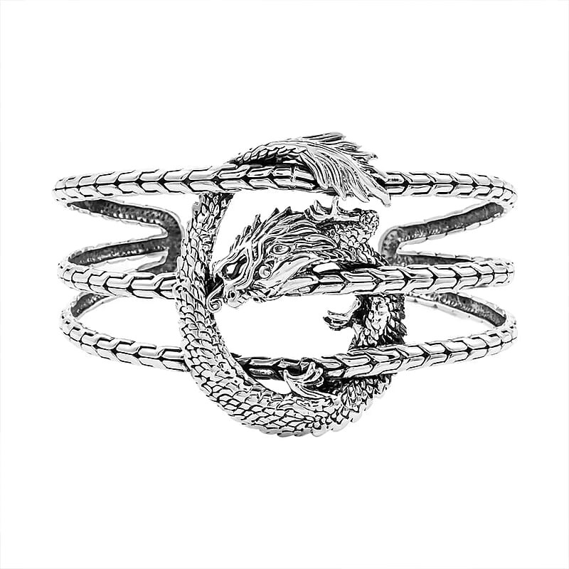 Bali Legacy Sterling Silver Dragon Cuff Bracelet (7.25 in) 34.75 Grams