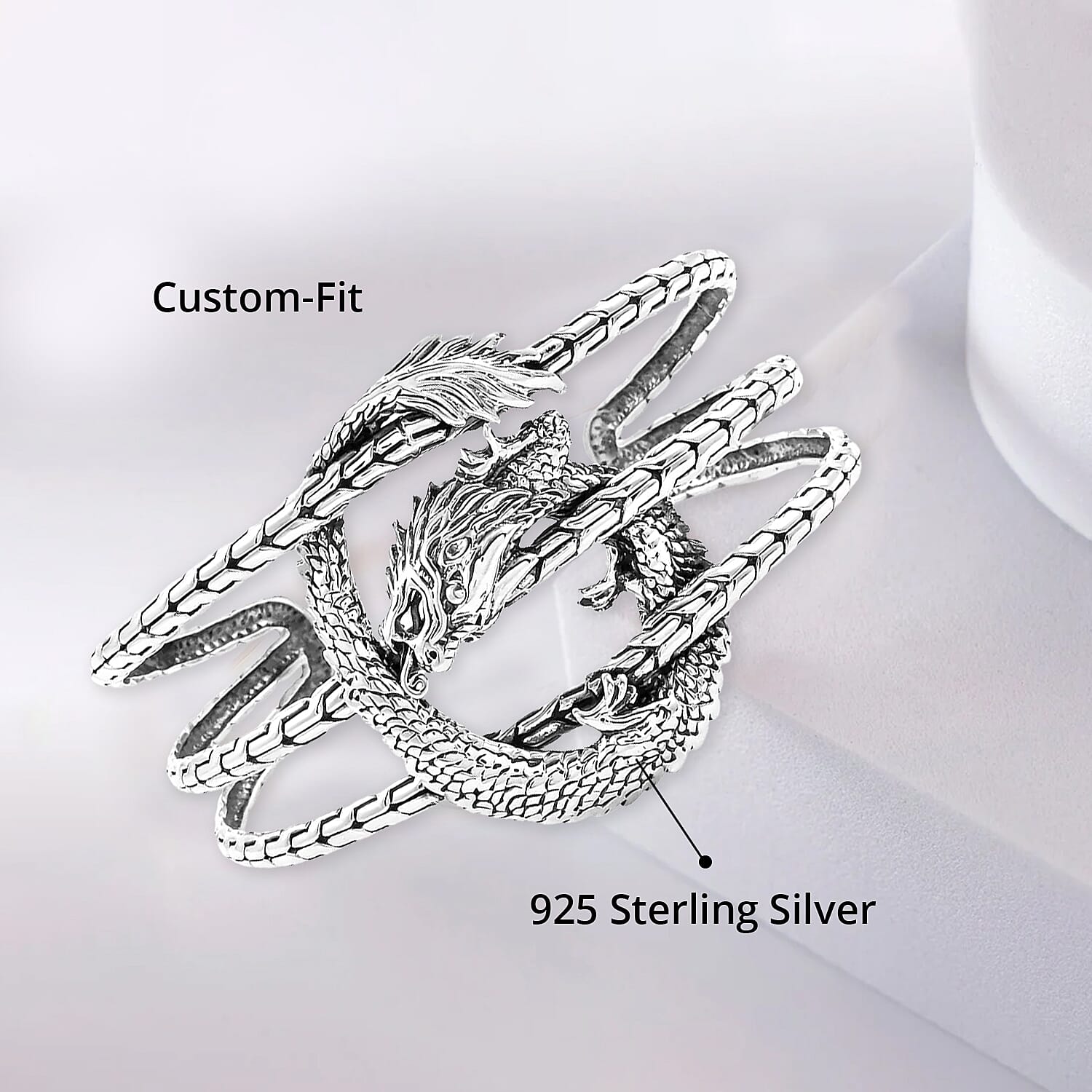 Bali Legacy Sterling Silver Dragon Cuff Bracelet (7.25 in) 34.75 Grams