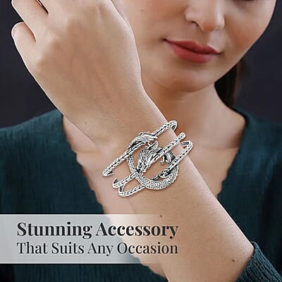 Bali Legacy Sterling Silver Dragon Cuff Bracelet (7.25 in) 34.75 Grams