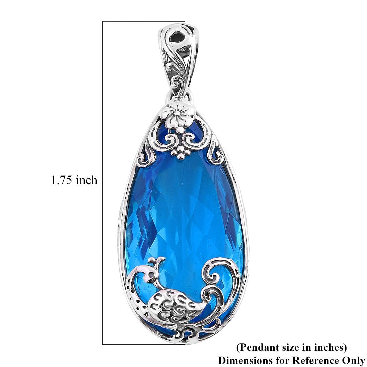 Bali Legacy Caribbean Quartz (Triplet) Peacock Pendant in Sterling Silver 26.35 ctw