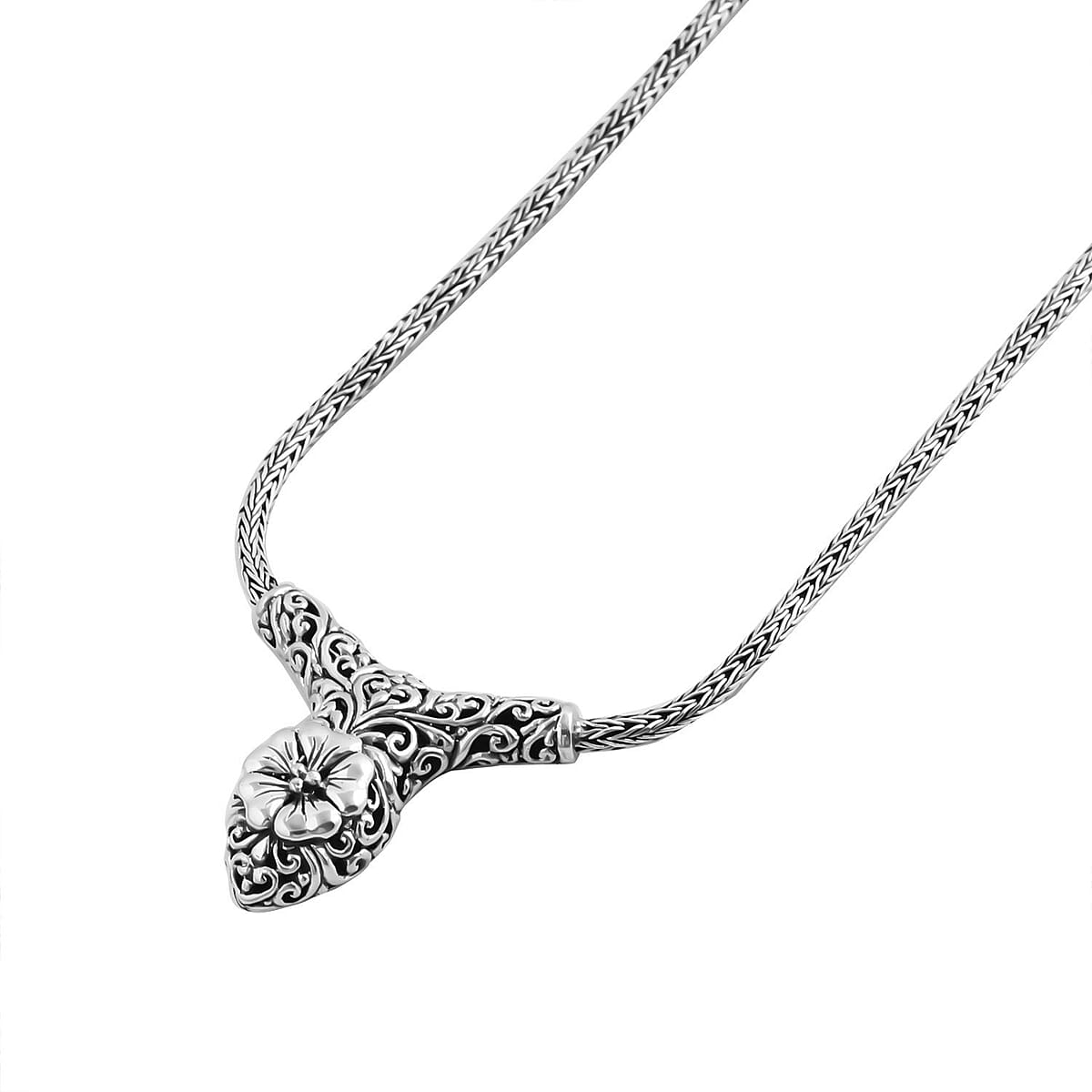 Bali Legacy Sterling Silver Flower Necklace 22-23 Inches 26.50 Grams image number 3
