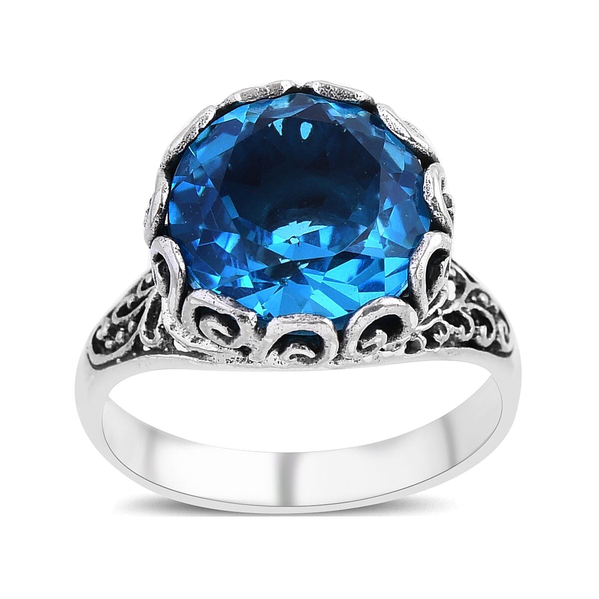 Bali Legacy Caribbean Quartz (Triplet) Ring in Sterling Silver (Size 10.0) 6.25 ctw