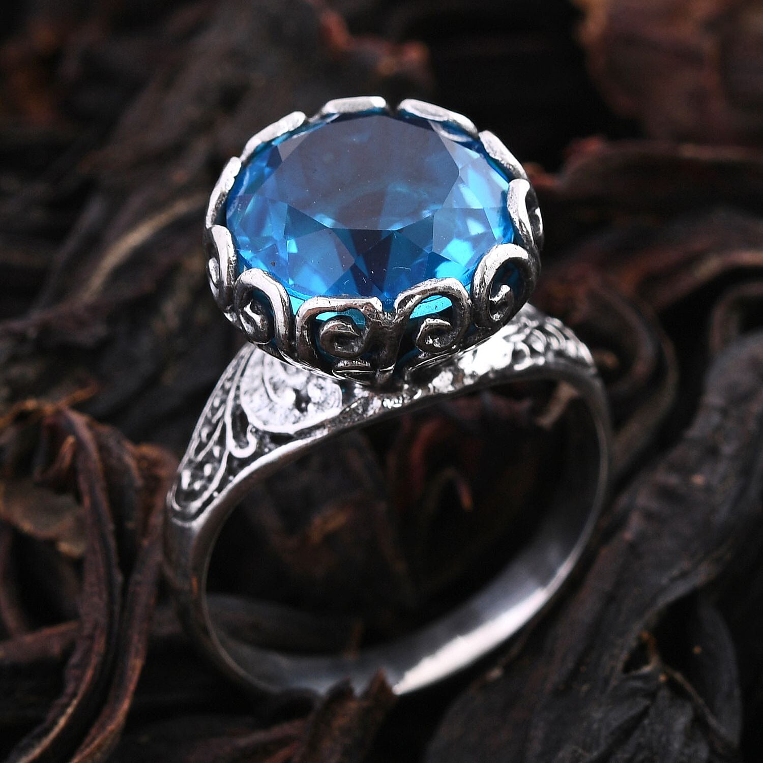 Bali Legacy Caribbean Quartz (Triplet) Ring in Sterling Silver (Size 10.0) 6.25 ctw
