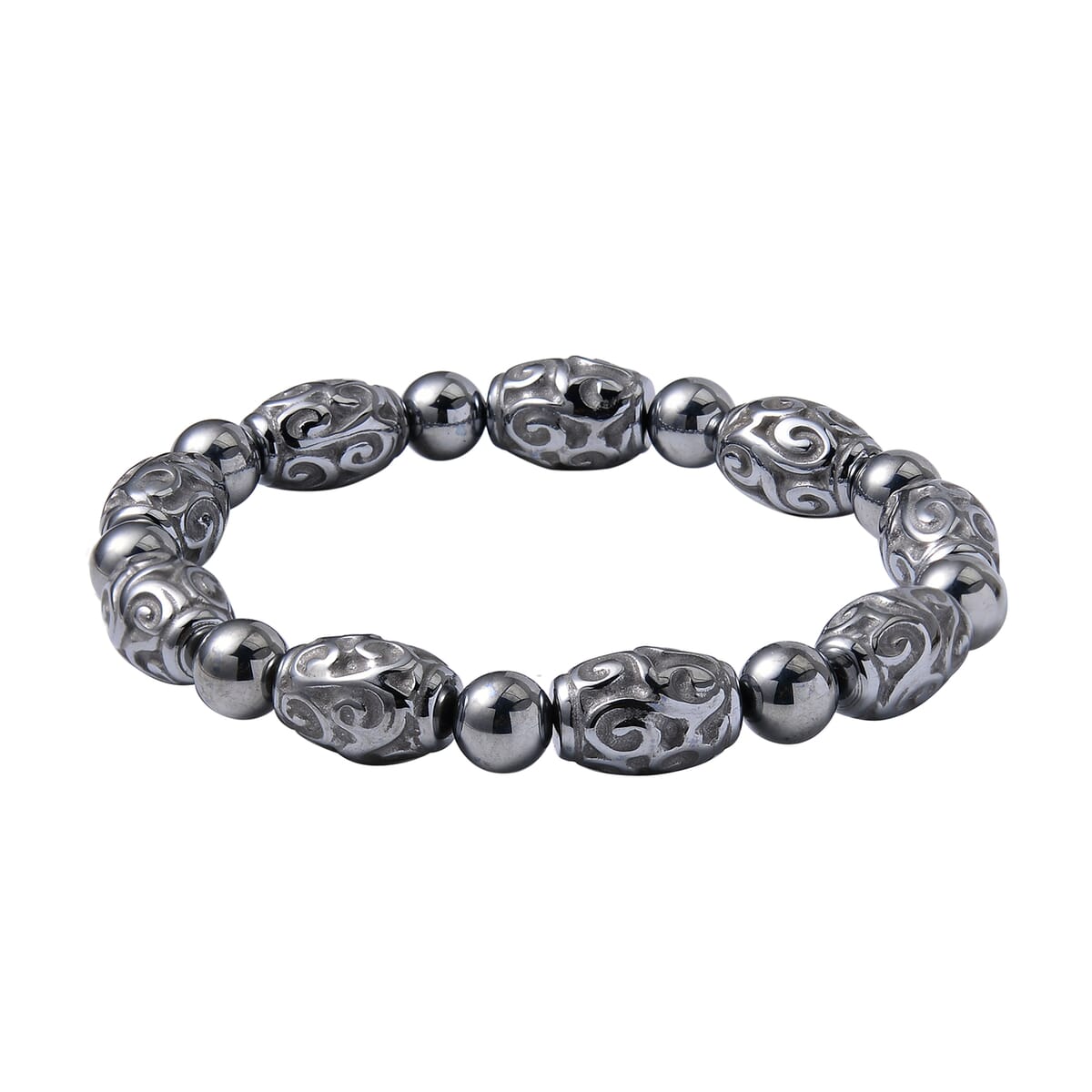 Terahertz Beaded and Carved Barrel Stretch Bracelet 103.25 ctw image number 0