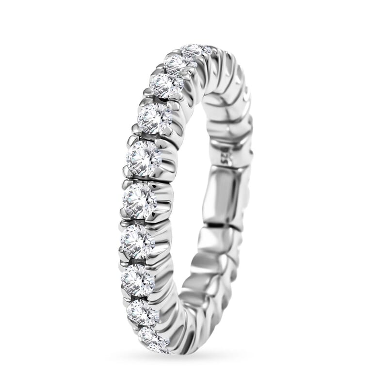 Moissanite 2.25 ctw Eternity Band Ring in Rhodium Over Sterling Silver