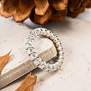 Moissanite 2.25 ctw Eternity Band Ring in Rhodium Over Sterling Silver