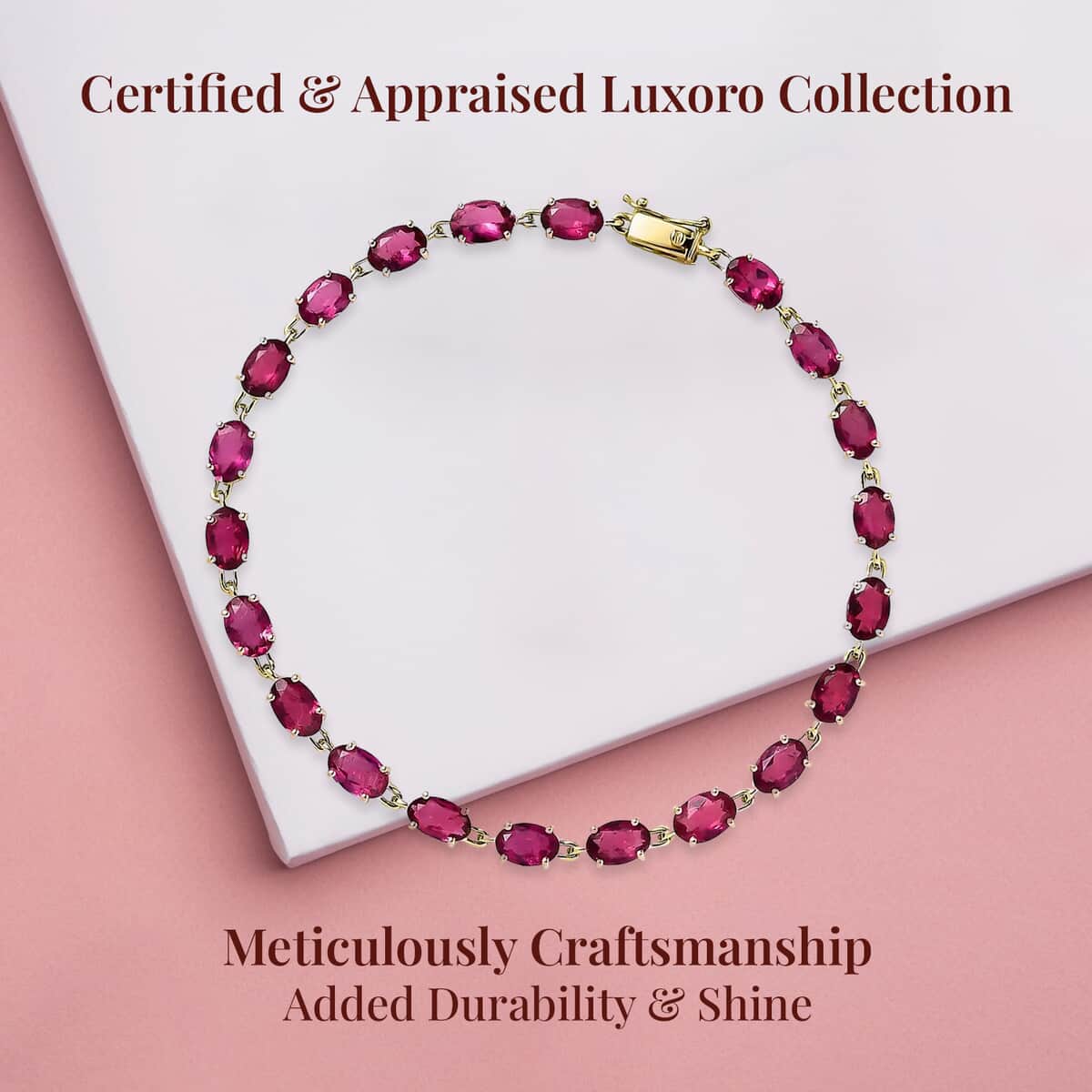 Certified & Appraised Luxoro AAA Ouro Fino Rubellite 8.90 ctw Bracelet in 14K Yellow Gold (8.00 In) image number 3