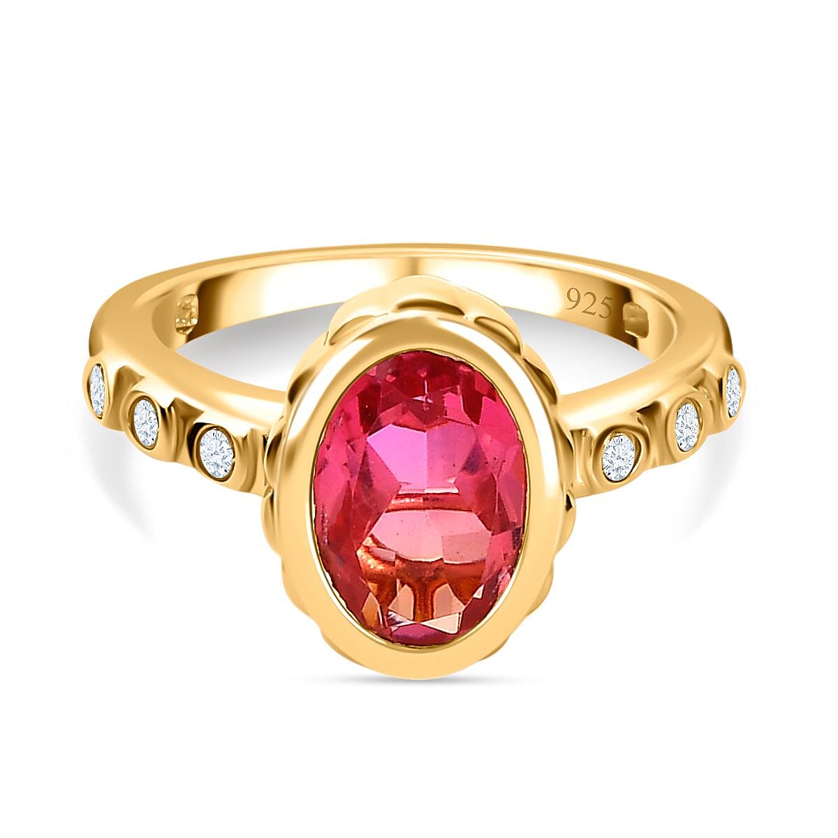 Sunset Quartz and White Zircon 2.60 ctw Ring in Vermeil Yellow Gold Over Sterling Silver (Size 11.5)