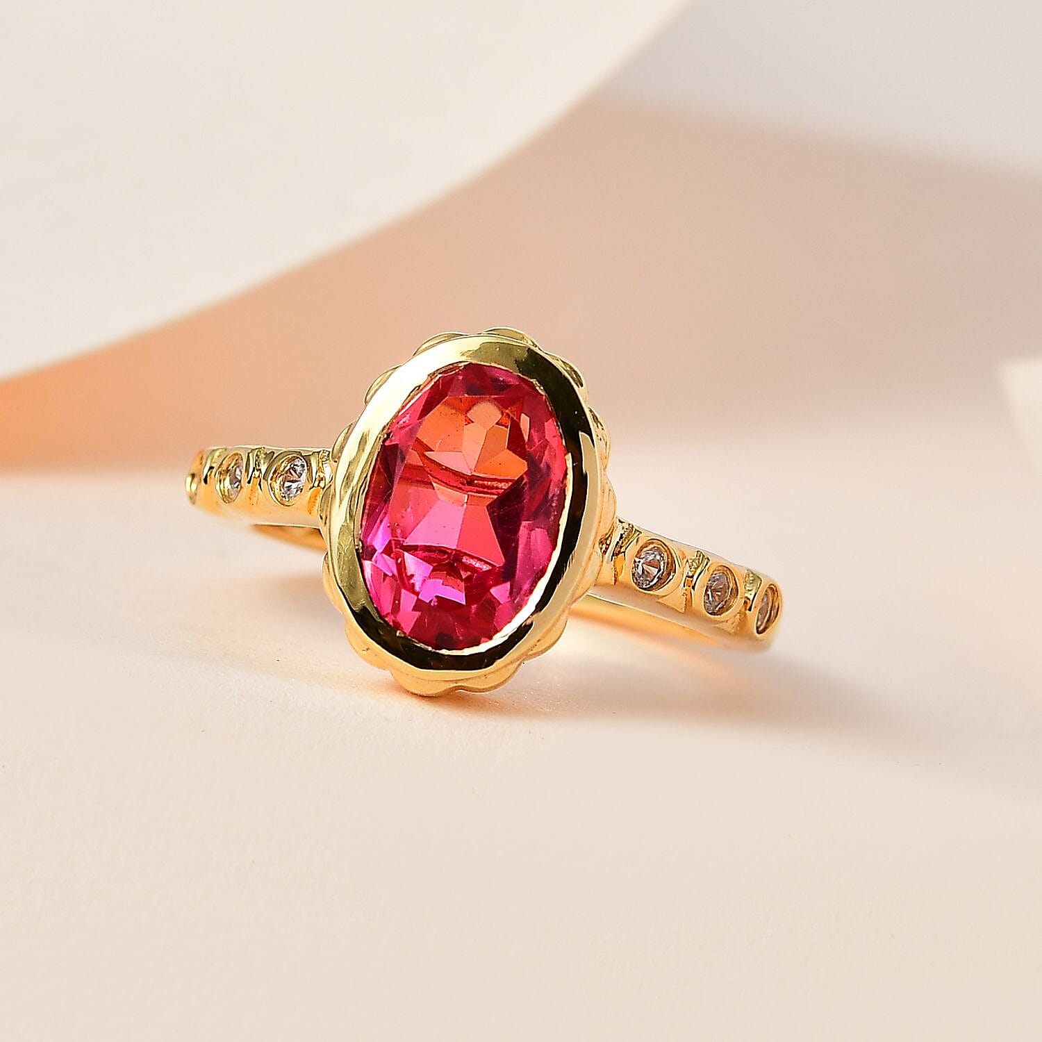 Sunset Quartz and White Zircon 2.60 ctw Ring in Vermeil Yellow Gold Over Sterling Silver (Size 11.5)