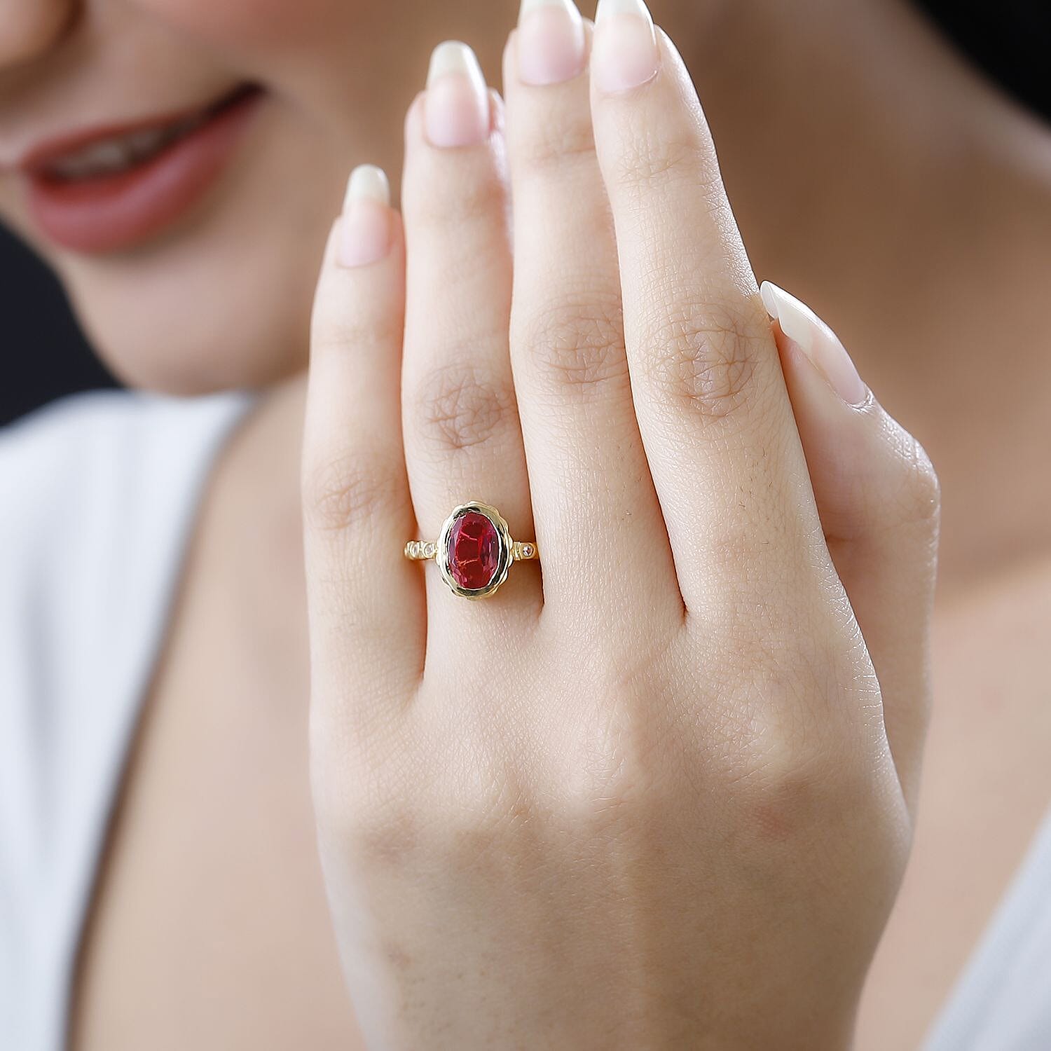 Sunset Quartz and White Zircon 2.60 ctw Ring in Vermeil Yellow Gold Over Sterling Silver (Size 11.5)
