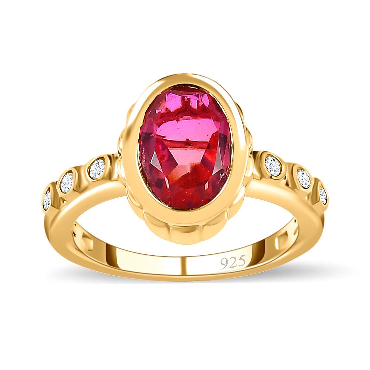 Sunset Quartz and White Zircon 2.60 ctw Ring in Vermeil Yellow Gold Over Sterling Silver (Size 11.5)