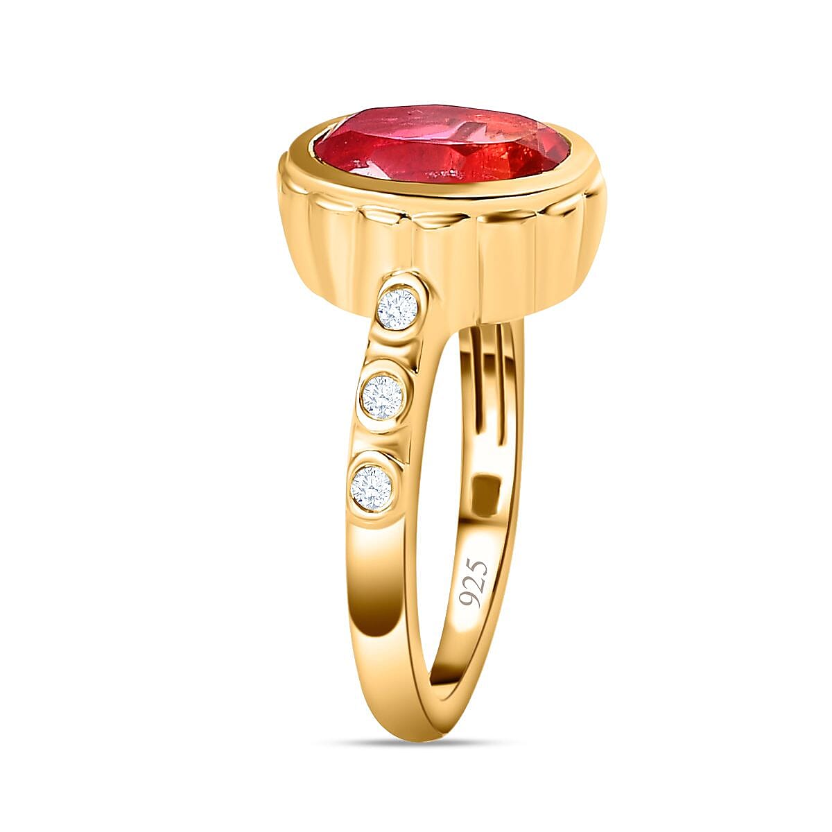 Sunset Quartz and White Zircon 2.60 ctw Ring in Vermeil Yellow Gold Over Sterling Silver (Size 11.5)
