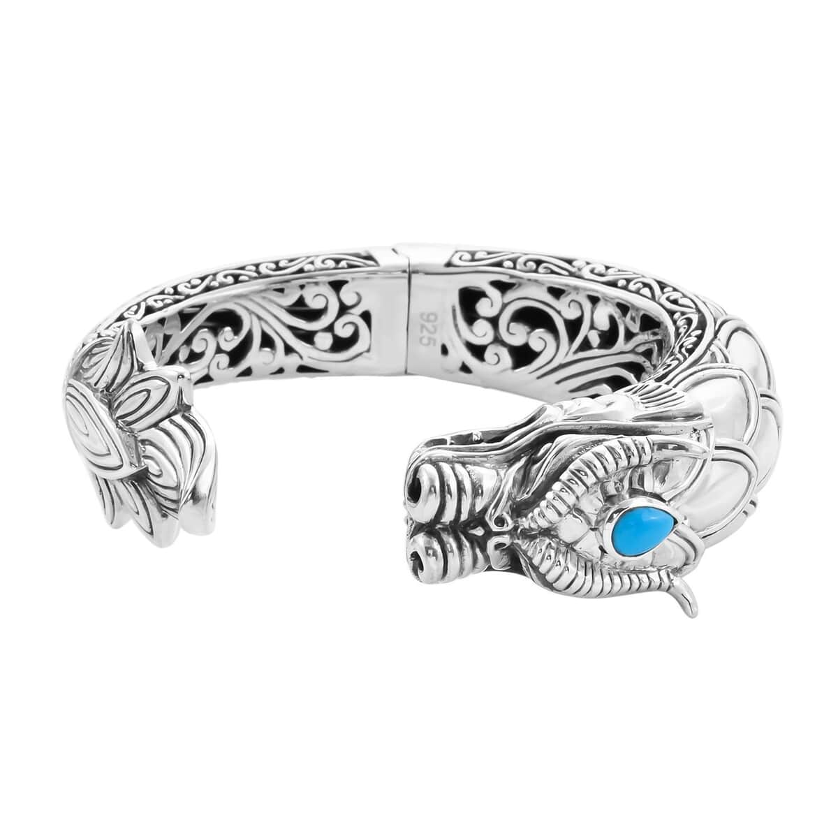 Bali Legacy Sleeping Beauty Turquoise Dragon Cuff Bracelet in Sterling Silver 1.50 ctw image number 0