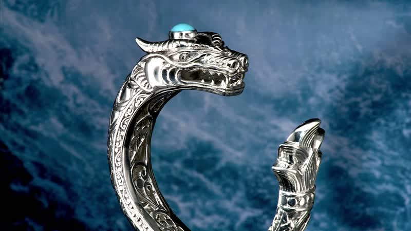 Bali Legacy Sleeping Beauty Turquoise Dragon Cuff Bracelet in Sterling Silver 1.50 ctw