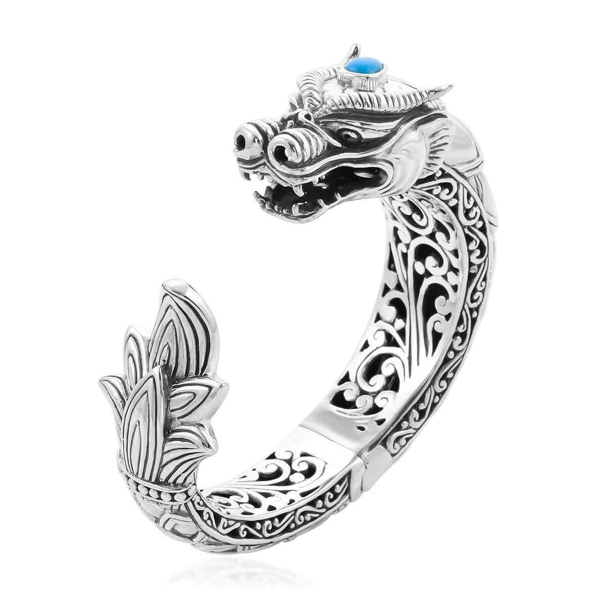 Bali Legacy Sleeping Beauty Turquoise Dragon Cuff Bracelet in Sterling Silver 1.50 ctw image number 3