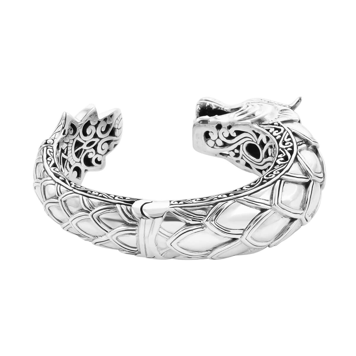 Bali Legacy Sleeping Beauty Turquoise Dragon Cuff Bracelet in Sterling Silver 1.50 ctw image number 4