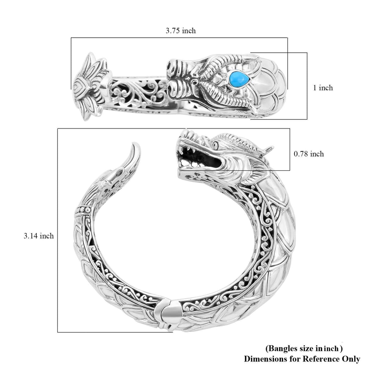 Bali Legacy Sleeping Beauty Turquoise Dragon Cuff Bracelet in Sterling Silver 1.50 ctw image number 5