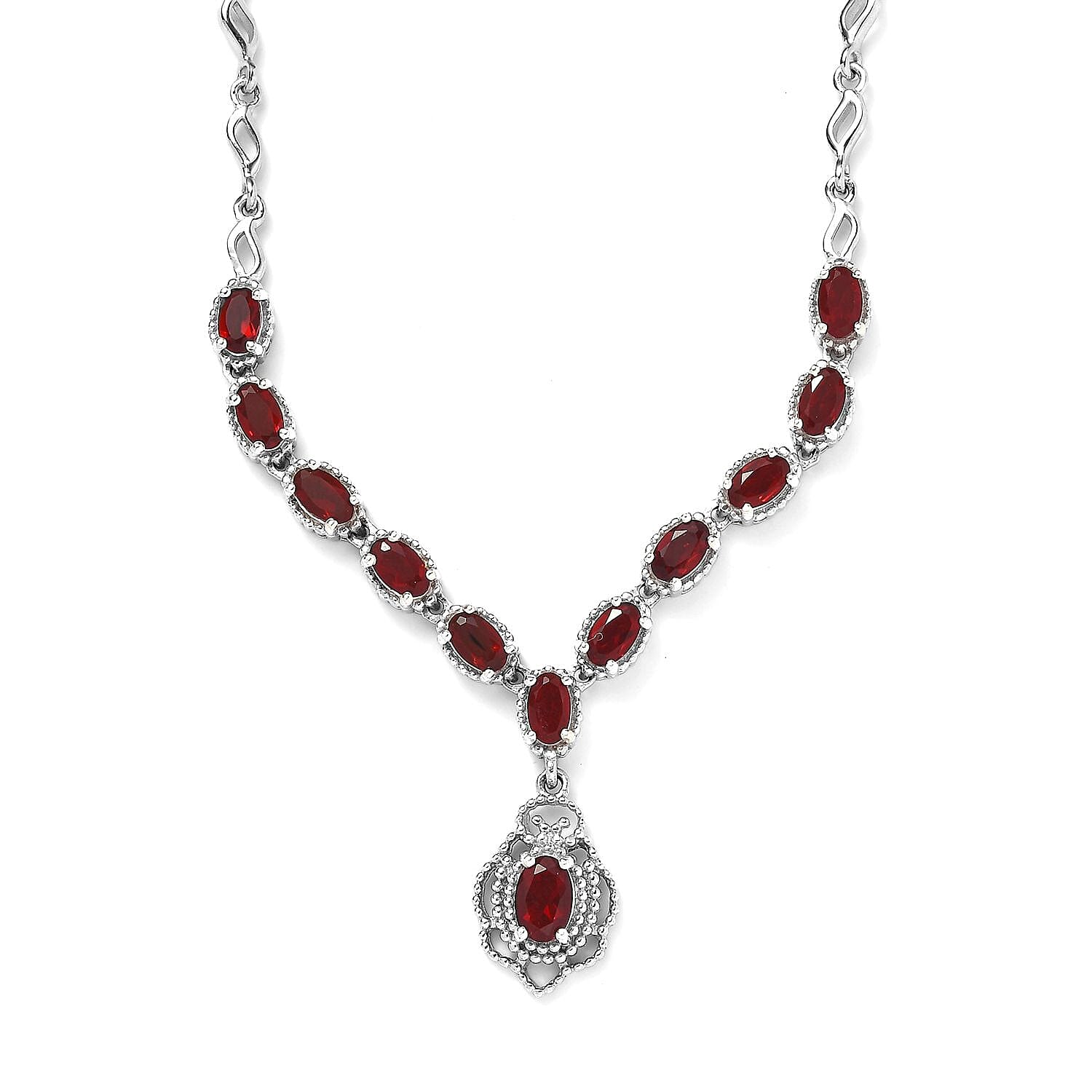 Mexican Cherry Fire Opal Necklace 18-20 Inches in Platinum Over Sterling Silver 4.10 ctw