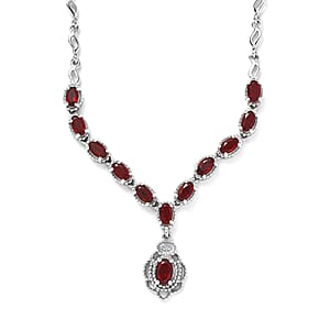 Mexican Cherry Fire Opal Necklace 18-20 Inches in Platinum Over Sterling Silver 4.10 ctw