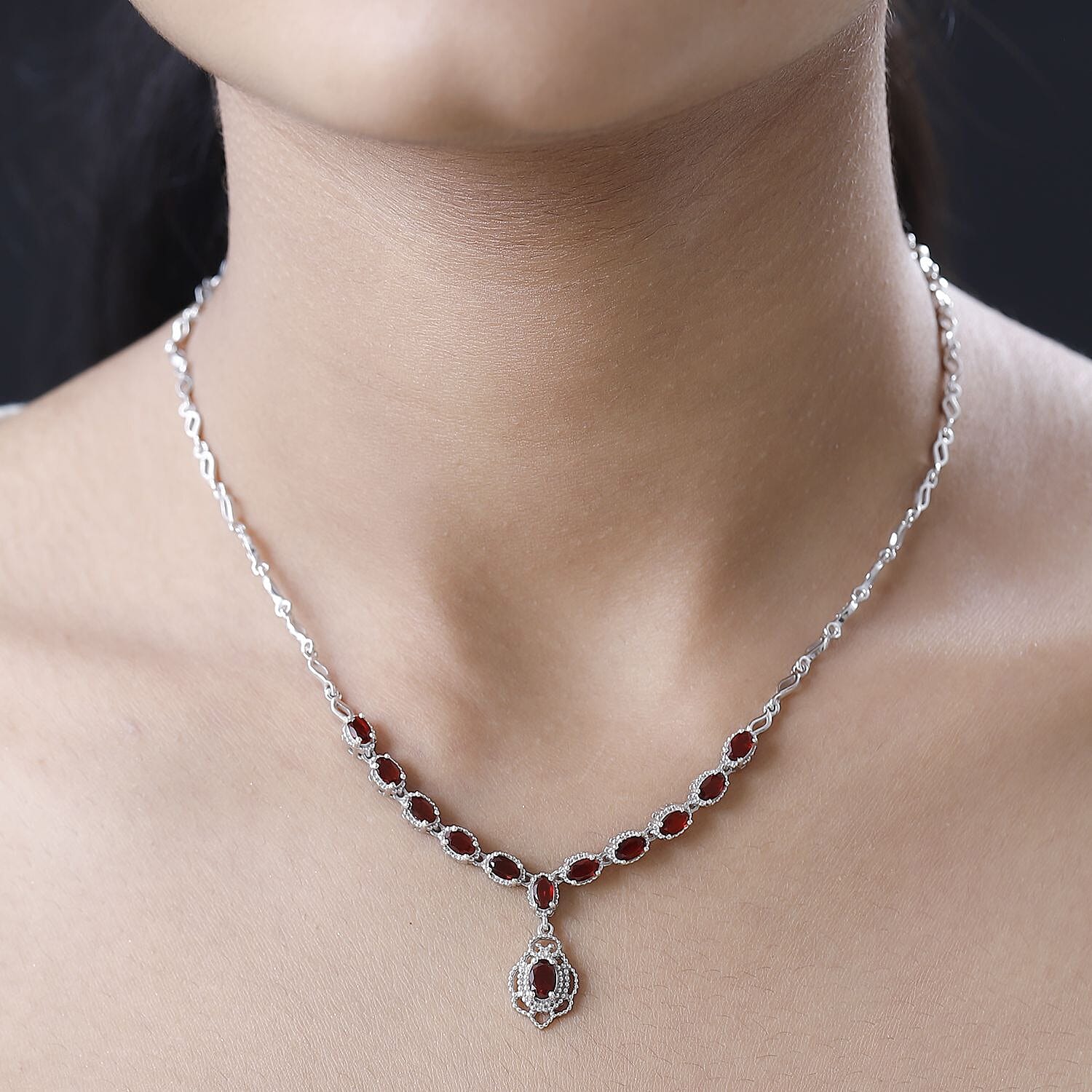 Mexican Cherry Fire Opal Necklace 18-20 Inches in Platinum Over Sterling Silver 4.10 ctw