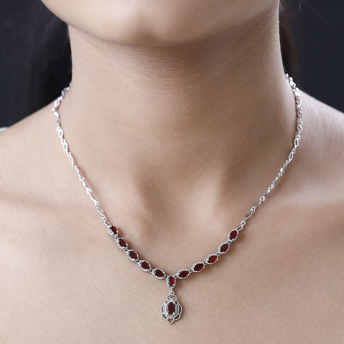 Mexican Cherry Fire Opal Necklace 18-20 Inches in Platinum Over Sterling Silver 4.10 ctw image number 2